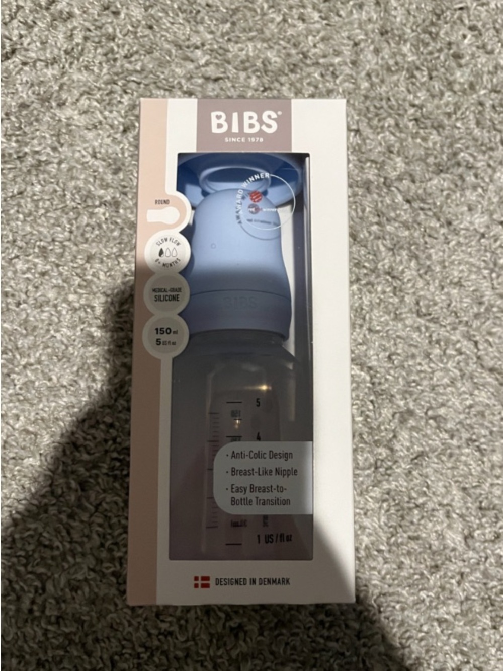 Bibs Baby Bottle with Light Blue Cap and Clear Bottle